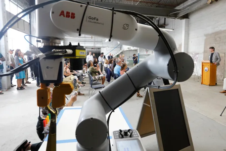 ABB GoFa holding scissors for Ribbon Cutting